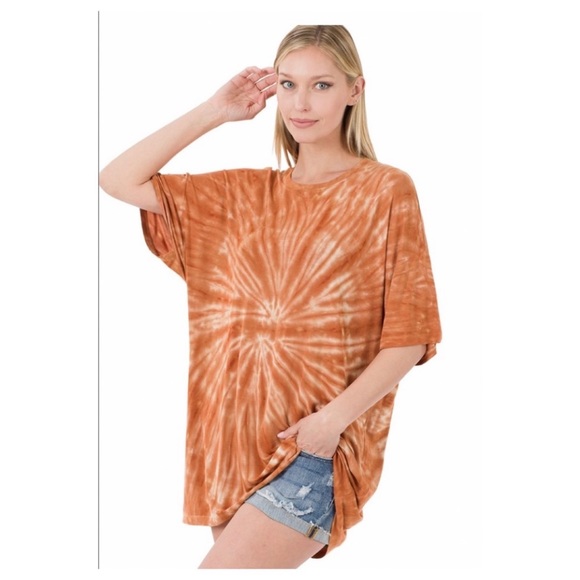 Tie Dye Everyday Tee Shirt Dress! Available in Rust—Small, Medium & Large - Picture 3 of 5